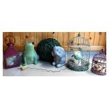 Garden Decor Collection with Lanterns, Animal Figures, and Birdcages