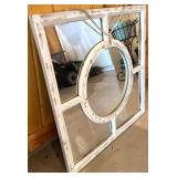 Distressed White Framed Square Wall Mirror with Circular Center