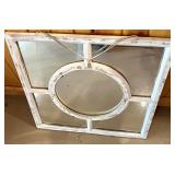 Distressed White Framed Square Wall Mirror with Circular Center