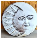 Plant Stand, Sun and Moon Wall Art, and Leaf Pattern Ceramic Pot Set