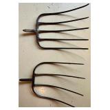 Pair of Vintage Metal Pitchfork Heads Farm Tool Attachments