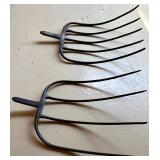 Pair of Vintage Metal Pitchfork Heads Farm Tool Attachments