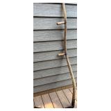 Antique Wooden Hand Scythe with Curved Blade and Dual Handles