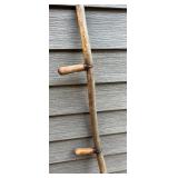 Antique Wooden Hand Scythe with Curved Blade and Dual Handles