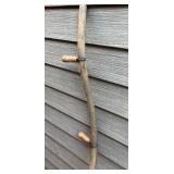 Antique Wooden Hand Scythe with Curved Blade and Dual Handles