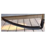 Antique Wooden Hand Scythe with Curved Blade and Dual Handles