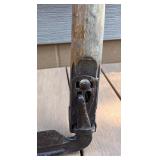 Antique Wooden Hand Scythe with Curved Blade and Dual Handles