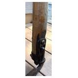 Antique Wooden Hand Scythe with Curved Blade and Dual Handles