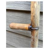 Antique Wooden Hand Scythe with Curved Blade and Dual Handles