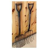 Pair of Vintage Pitchforks with Wooden Handles