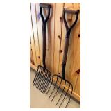 Pair of Vintage Pitchforks with Wooden Handles