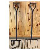 Pair of Vintage Pitchforks with Wooden Handles