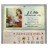 K - Vintage January 1946 J. E. Otto Furniture Co. Advertising Calendar Page