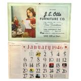 K - Vintage January 1946 J. E. Otto Furniture Co. Advertising Calendar Page