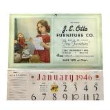 K - Vintage January 1946 J. E. Otto Furniture Co. Advertising Calendar Page