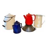 LL - Vintage Enamelware Set with Coffee Pots, Colander, and Pitcher