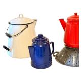 LL - Vintage Enamelware Set with Coffee Pots, Colander, and Pitcher