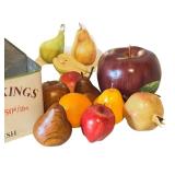 Farmhouse Decor Set with Pumpkin Pickings Metal Caddy, 19 Inch Metal Tray, Faux Fruit, and Pear Plate