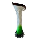 K - 11 Inch Italian Art Glass Vase with Green and Purple Swirl