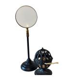 K - 12-Inch Magnifying Glass on Stand and Cast Iron String Holder