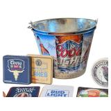 E - Beer Bucket Set with Bar Coasters and Metal Ice Pail