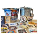 E - Beer Bucket Set with Bar Coasters and Metal Ice Pail