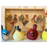 LL - Decorative Rooster Tray with 4 Resin Bird Figures and Tulip Arrangements