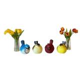 LL - Decorative Rooster Tray with 4 Resin Bird Figures and Tulip Arrangements