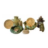 Whimsical Home Decor: Frog Theme Pier 1 Pottery Bowls, Artisan Vase, Bunny Lantern, Set of 4 Salad PlatesÂ 
