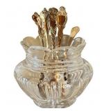 Crock, Two Glass Oil Lamps, Spooner with Spoons Vintage Collection