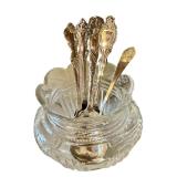 Crock, Two Glass Oil Lamps, Spooner with Spoons Vintage Collection