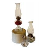 Crock, Two Glass Oil Lamps, Spooner with Spoons Vintage Collection