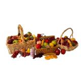 LL - Set of 3 Wicker Baskets with Faux Fruit Assortment