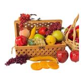 LL - Set of 3 Wicker Baskets with Faux Fruit Assortment