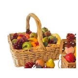 LL - Set of 3 Wicker Baskets with Faux Fruit Assortment