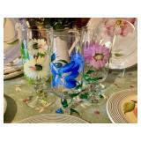 LL - Floral Dinnerware Collection with Plates, Hand-Painted Glasses, and 6 Placemats