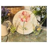 LL - Floral Dinnerware Collection with Plates, Hand-Painted Glasses, and 6 Placemats