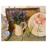 LL - Floral Dinnerware Collection with Plates, Hand-Painted Glasses, and 6 Placemats
