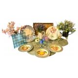 LL - Floral Dinnerware Collection with Plates, Hand-Painted Glasses, and 6 Placemats
