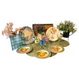 LL - Floral Dinnerware Collection with Plates, Hand-Painted Glasses, and 6 Placemats