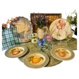 LL - Floral Dinnerware Collection with Plates, Hand-Painted Glasses, and 6 Placemats