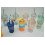 NEW Tumblers (13ct) Glitter, Striped, Animals-all lidded with straws, & 4pk Sun Squad Kids Cups