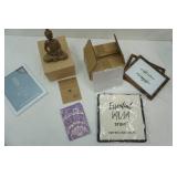 Decor Lot: Metal Buddha Statue, Picture Frames, Mothers Day Tote Bag