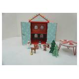 Wooden Gingerbread House w/Figures, Kids Christmas Plates, Small Candy Tables