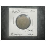 1914 S Key Date Barber Quarter. Only 264K Mintage