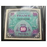 1944 DE Uncirculated France Dix Francs & French Coinage-WW2 Era