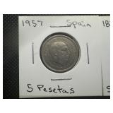 1870 XF Cinco Centimos + 1957 5 Pesetas