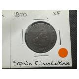 1870 XF Cinco Centimos + 1957 5 Pesetas