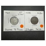 (2) Higher Grade Swiss Coins Incl Silver