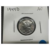 1944 D AU Mercury Dime